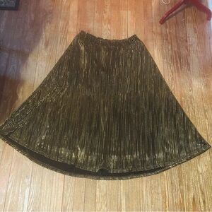 Fabulous Gold/Black Foil Shimmer Accordion/Broomstick Maxi Length Skirt XL